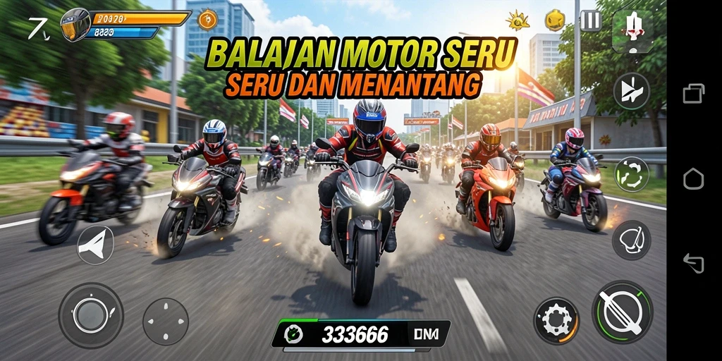 Gameplay mendebarkan dalam balapan motor yang seru.