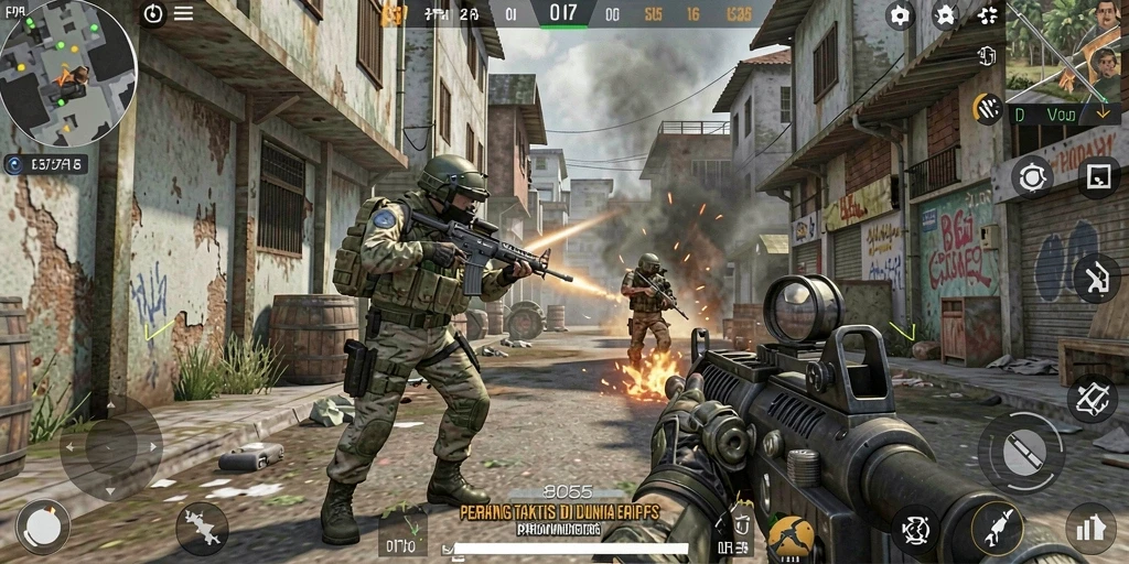 Screenshot gameplay FPS yang intens di 8055.