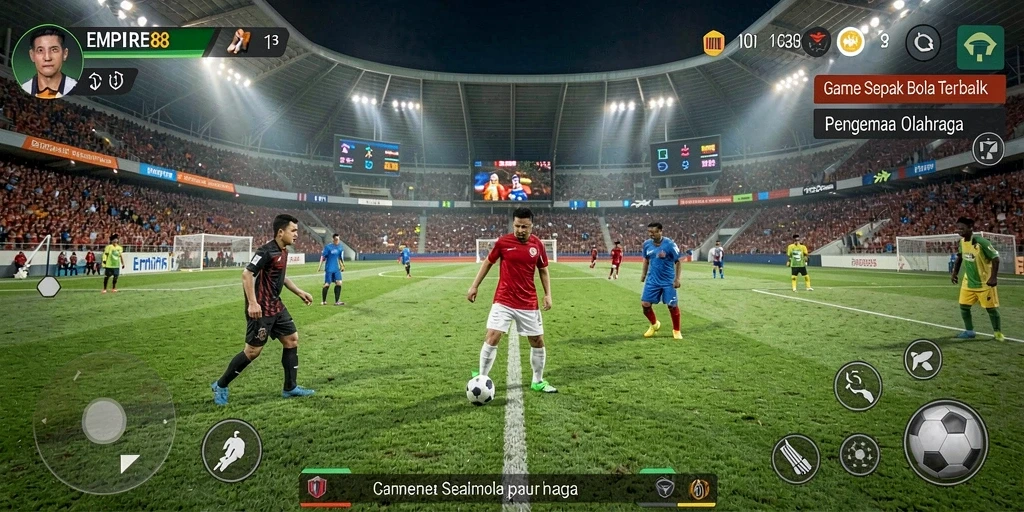 Screenshot gameplay EMPIRE88 menampilkan aksi pertandingan sepak bola yang seru.