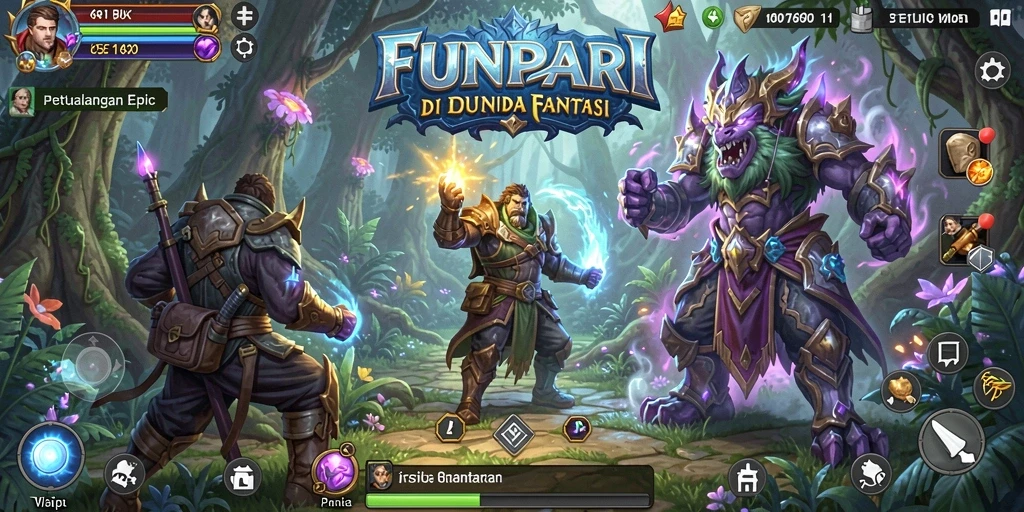 Screenshot menunjukkan pertarungan seru di <strong>FUNPARI</strong> dengan grafis yang menakjubkan.