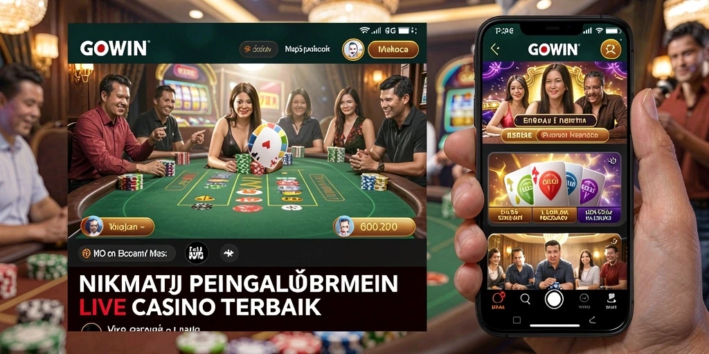 Tampilan gameplay GOWIN dengan dealer langsung dan suasana kasino yang nyata.