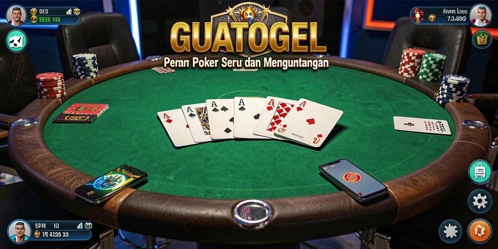 Tampilan utama gameplay GUATOGEL menampilkan suasana meja Poker yang seru.