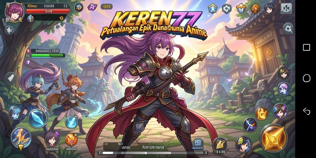 Screenshot menunjukkan karakter heroik beraksi dalam petualangan anime.