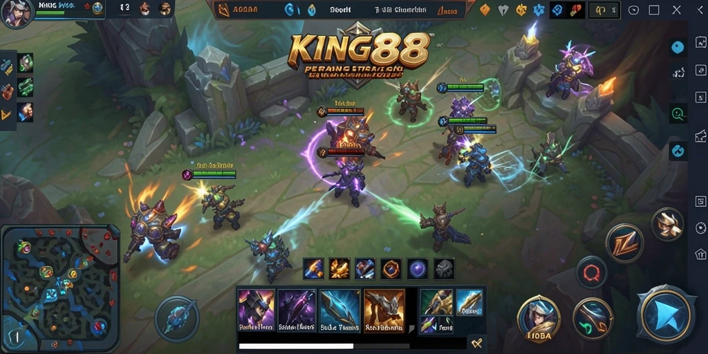 Screenshot KING88 menampilkan aksi intens dalam pertempuran tim MOBA.