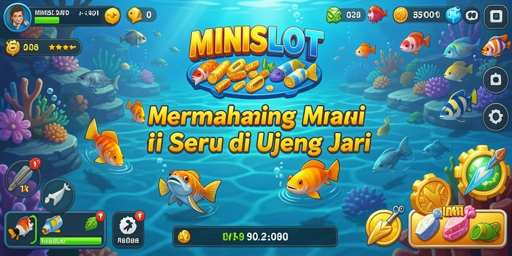 Tampilan gameplay MINISLOT dengan momen menangkap ikan yang mendebarkan.