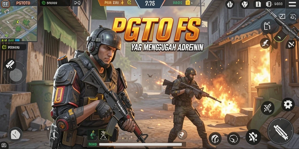 Screenshot gameplay PGTOTO menampilkan aksi tembak-menembak yang intens.