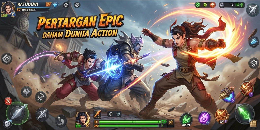 Screenshot gameplay menampilkan aksi pertarungan seru di RATUDEWI.